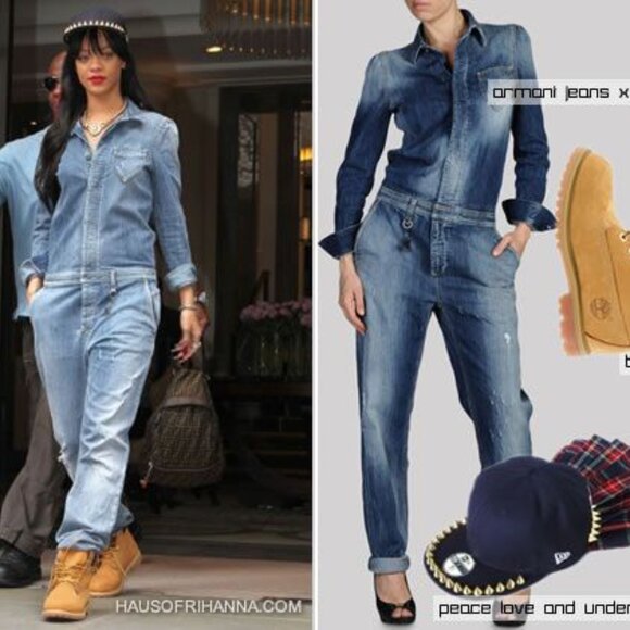 Armani Rhianna Blue Denim Jean Casual Jumpsuit Overall - Picture 3 of 3